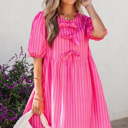 Rose Large Violet Puff Sleeve Mini Dress