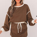 Coffee Small Violeta Loose Pullover and Lace-up Waist Skort Set