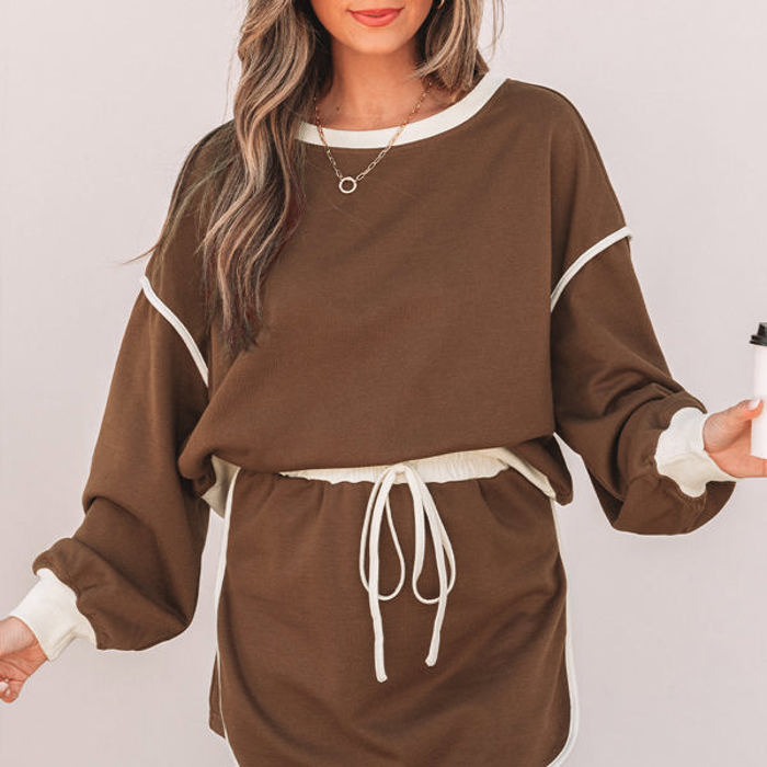 Violeta Loose Pullover and Lace-up Waist Skort Set