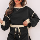 Black Medium Violeta Loose Pullover and Lace-up Waist Skort Set