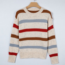 Beige Stripe Small Vivienne Shoulder Heathered Knit Sweater