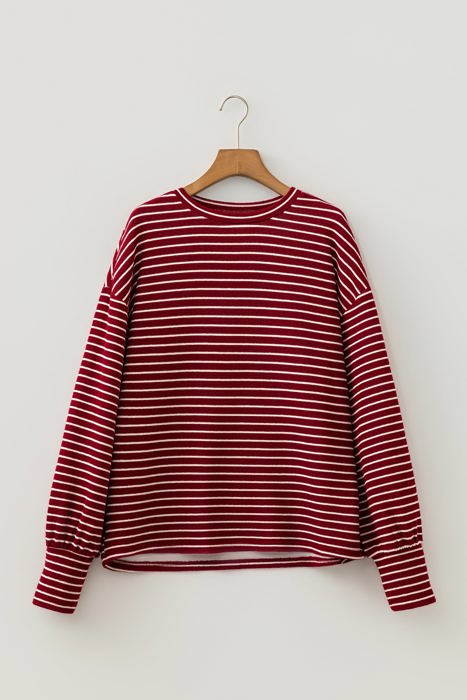 Wandah Stripe Drop Shoulder Long Sleeve Top
