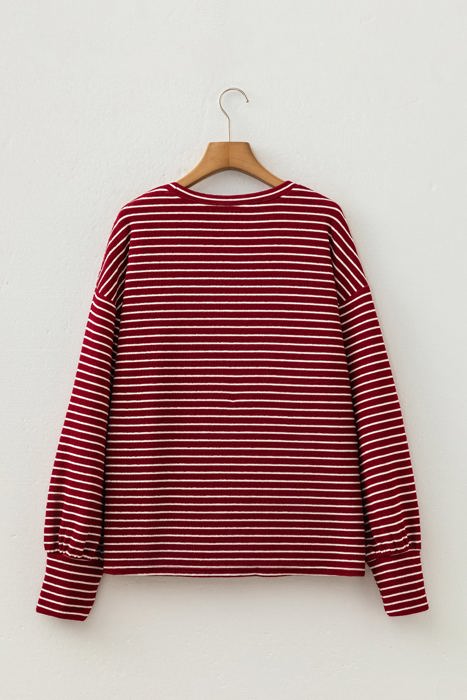 Wandah Stripe Drop Shoulder Long Sleeve Top