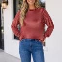 Red Stripe XL Wandah Stripe Drop Shoulder Long Sleeve Top