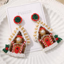  White Christmas Style House Beaded Stud Dangle Earrings