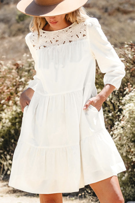 Whitley Floral Lace Patchwork Tiered Mini Dress