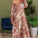  Willow Floral Shirred Square Neck High Waist Maxi Dress