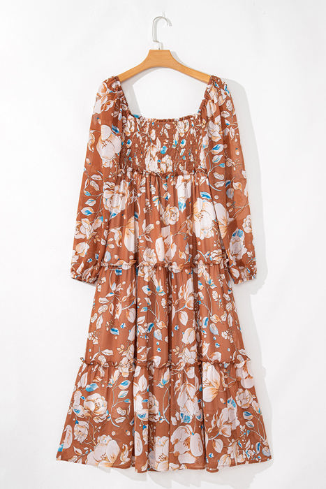 Willow Floral Shirred Square Neck High Waist Maxi Dress