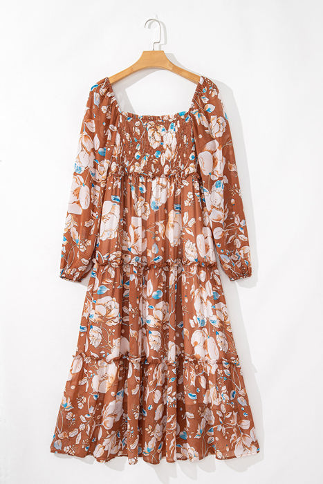 Willow Floral Shirred Square Neck High Waist Maxi Dress