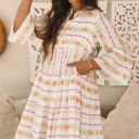 Winnie Bracelet Sleeve Slit Neck Ruffled Loose Dress