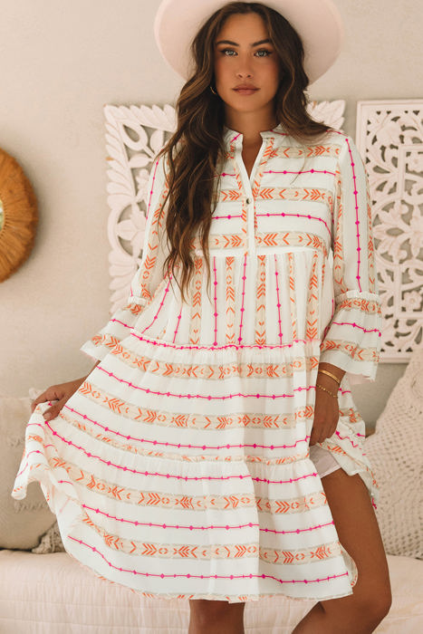 Winnie Bracelet Sleeve Slit Neck Ruffled Loose Dress