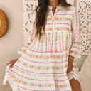  Winnie Bracelet Sleeve Slit Neck Ruffled Loose Dress