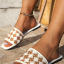White Size 9 Woven Plaid Square Toe Flat Slippers