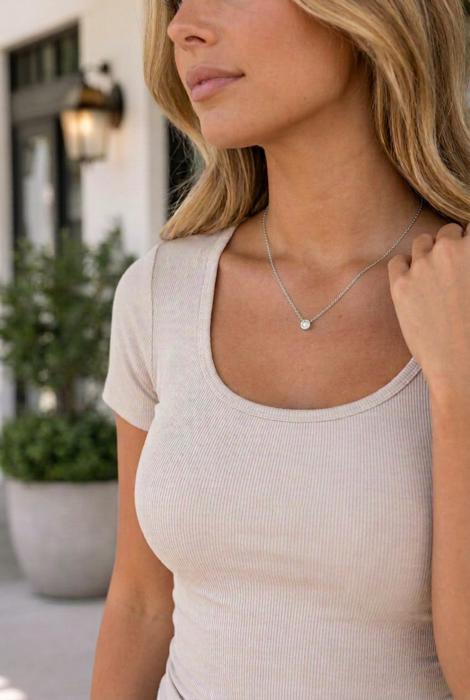 Wren Round Cz Bezel Pendant Necklace - Silver