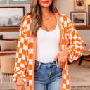 Orange Small Wrenley Checkered Open Front Drop Shoulder Cardigan