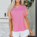 Bright Pink XL Wynter Patchwork Loose T Shirt