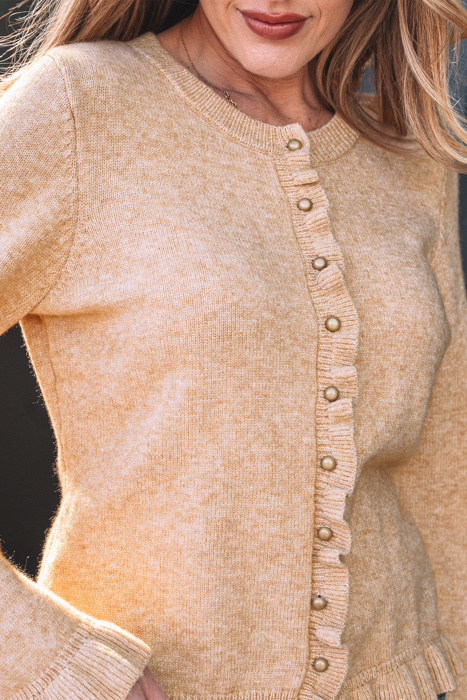 Yamileth Oatmeal Ruffle Trim Sweater