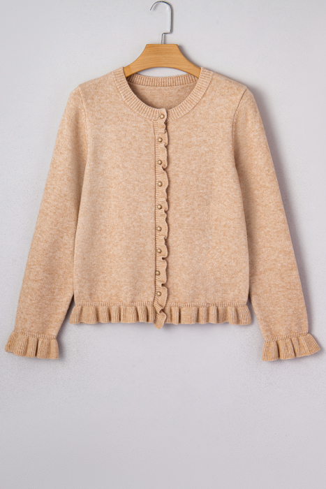 Yamileth Oatmeal Ruffle Trim Sweater