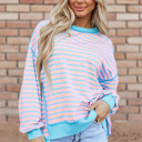 Pink Stripe Small Yareli Trim High Low Pullover
