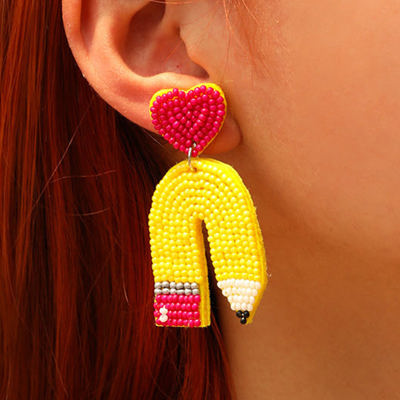 Yellow Heart Pencil Earrings