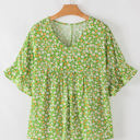 Yusra FloralRuffle Sleeve V Neck Blouse