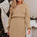  Zariah Embellished Keyhole Ribbed Sweater