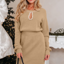 Smoke Gray Small Zariah Embellished Keyhole Ribbed Sweater