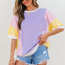 Purple Medium Zoe Patchwork Half Sleeve Oversized Top