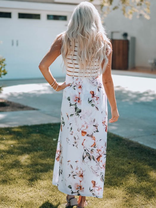 Zora Striped Floral Sleeveless Maxi Dress with Pocket