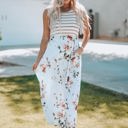  Zora Striped Floral Sleeveless Maxi Dress with Pocket