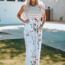  Zora Striped Floral Sleeveless Maxi Dress with Pocket
