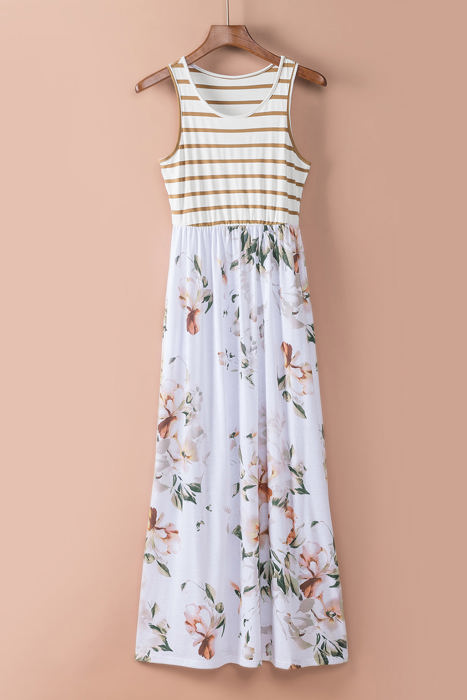 Zora Striped Floral Sleeveless Maxi Dress with Pocket