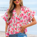  Zoya Floral Ruffled Short Sleeve Blouse
