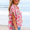  Zoya Floral Ruffled Short Sleeve Blouse