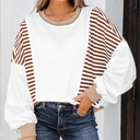 Brown Stripe Large Zyla Contrast Stitching Oversize Sweatshirt