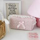 Pink Pink Lace Trim Stripe Quilted Makeup Bag
