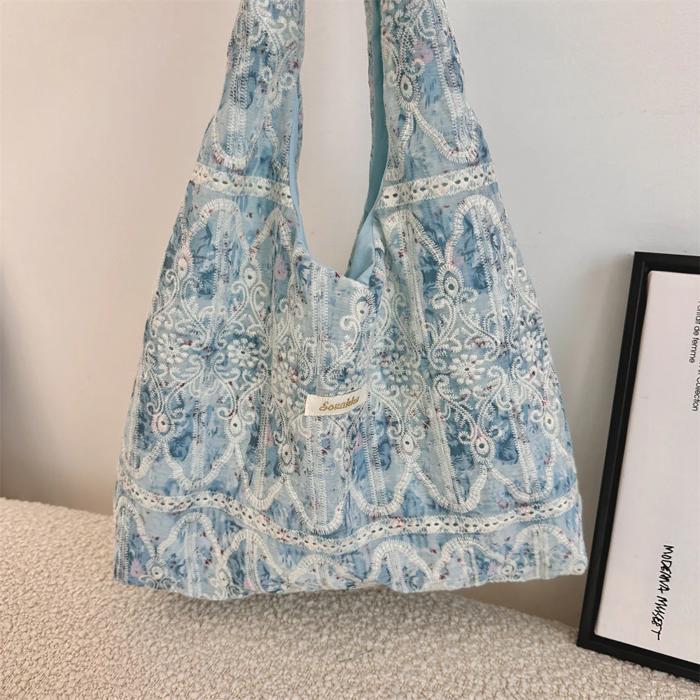 Lace Detail Tie Dye Slouchy Tote Bag