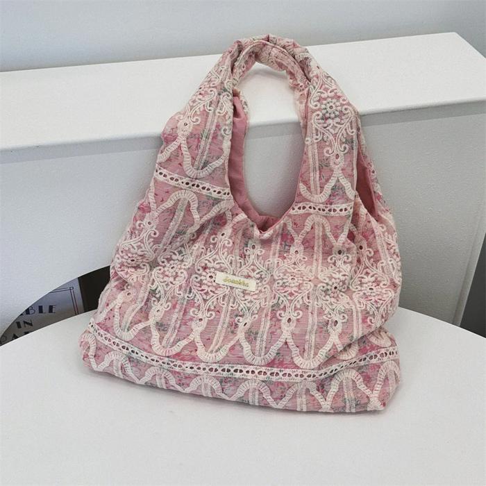 Lace Detail Tie Dye Slouchy Tote Bag