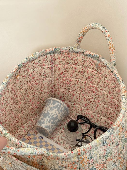 Pastel Quilted Floral Storage Tote