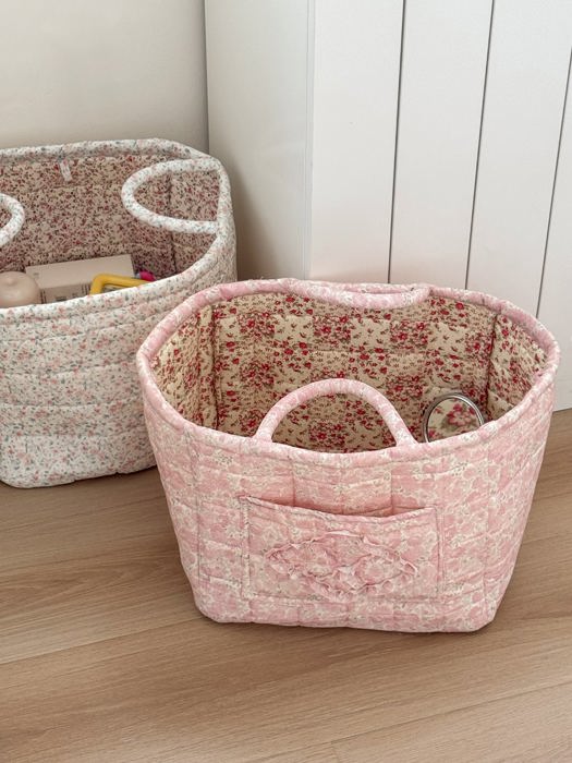 Pastel Quilted Floral Storage Tote