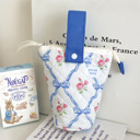 Blue Quilted Bow Floral Fold Down Pencil Bag