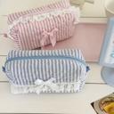  Lace Trim Stripe Quilted Makeup Bag