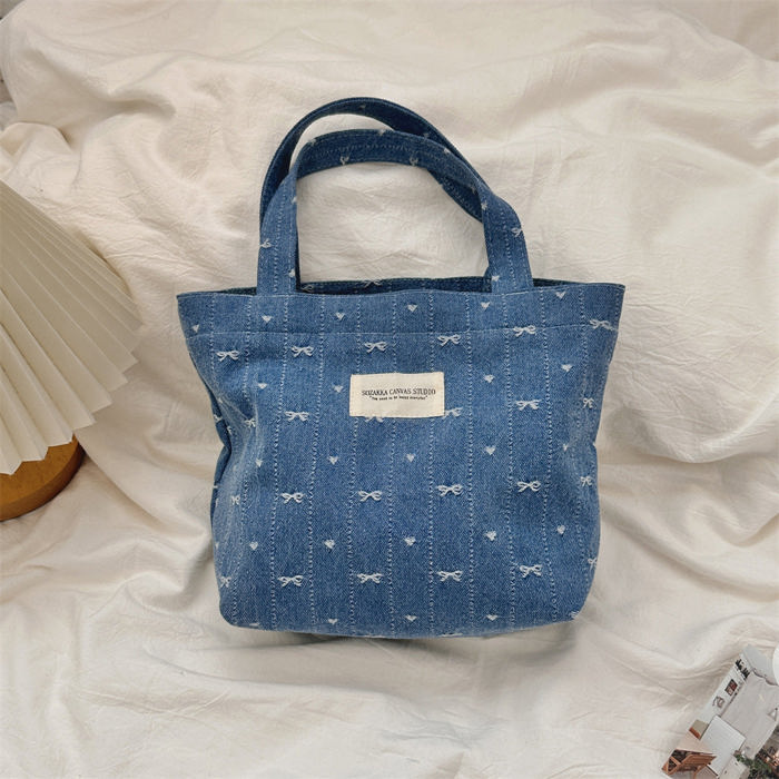 Coquette Bow Denim Tote Bag