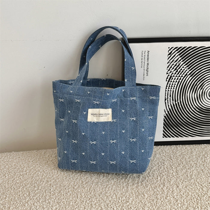 Coquette Bow Denim Tote Bag