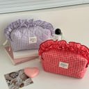 Gingham Ruffle Top Makeup Bag