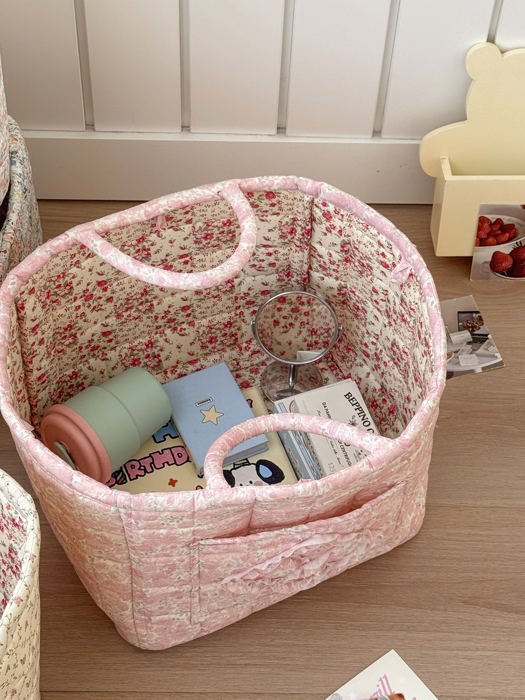 Pastel Quilted Floral Storage Tote
