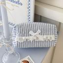 Blue Blue Lace Trim Stripe Quilted Makeup Bag