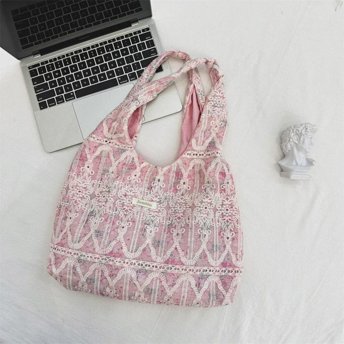 Lace Detail Tie Dye Slouchy Tote Bag