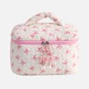  Quilted Bow Print Zip Top Makeup Bag