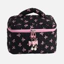 Quilted Bow Print Zip Top Makeup Bag